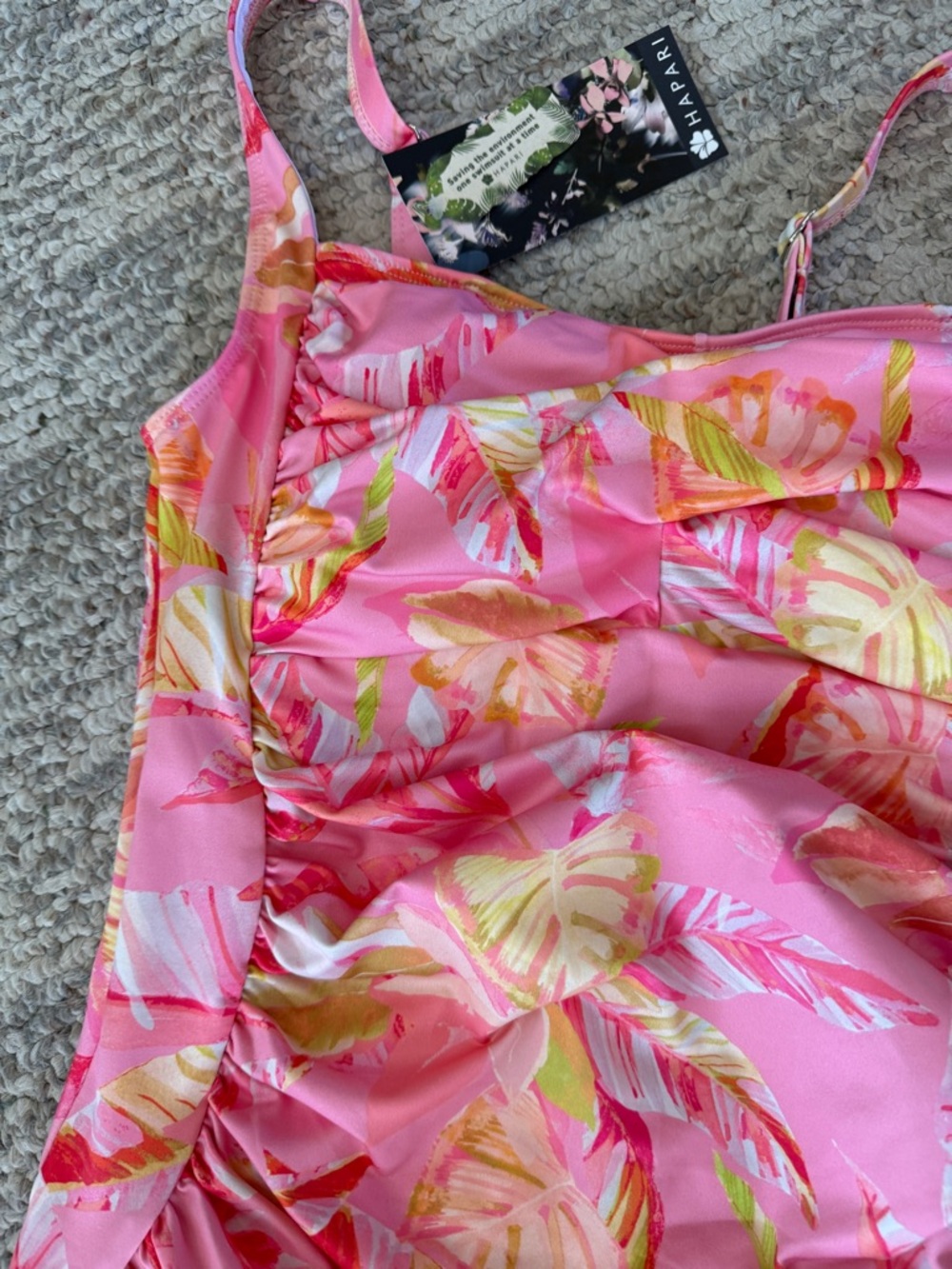 NWT Hapari Pink Tropical Tankini Top Size L Ruched Floral Swim Top - Picture 4 of 10
